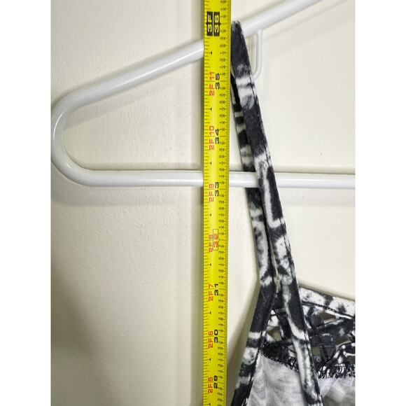 Black and White Y2K Geometric Pattern Strapless Short Sundress Beach Coverup, - Picture 6 of 10